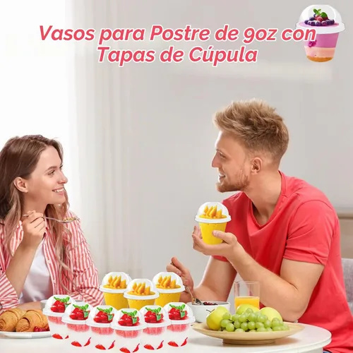 Vista 5 de Szsrcywd Paquete de 100 tazas transparentes de postre de 9 onzas con tapas de cúpula, vasos desechables de plástico para yogur (sin agujeros)