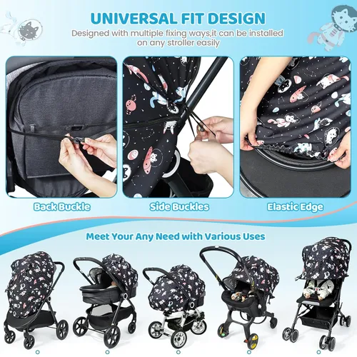 Vista 5 de Orzbow Parasol universal para cochecito, funda desmontable UPF 50+ para cochecito con ventana de malla transparente, cubierta de sombrilla