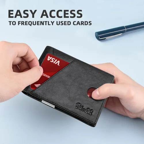 Vista 33 de Zitahli - Billeteras delgadas RFID para hombres, billetera de cuero flexible con clip de dinero, cartera minimalista con bolsillo frontal