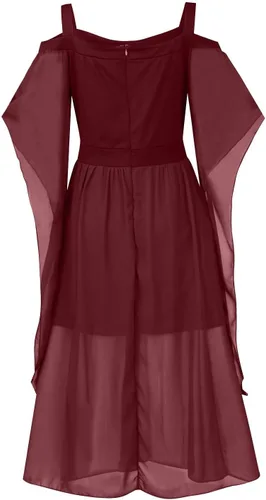 Vista 8 de Vestido punk gótico para mujer, con hombros descubiertos, manga de mariposa, vestido de Halloween, vestido de fiesta de cosplay de Navidad