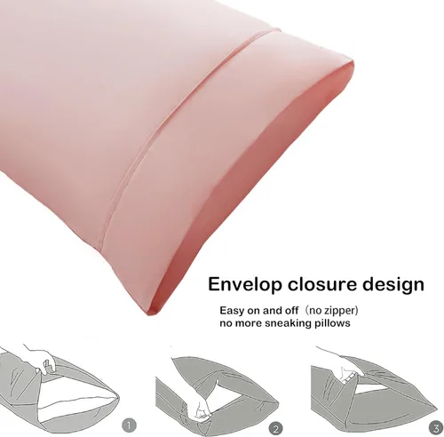 Vista 8 de Juego de 2 fundas de almohada tamaño Queen, color rosa, cierre de sobre, fácil ajuste, tela suave y transpirable, lavable a máquina para todas