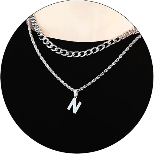 Vista 27 de SENRAN Collar con inicial en capas de la A a la Z para hombre, cadena de cuerda torcida de acero inoxidable de 18 a 20 pulgadas, dije de letra