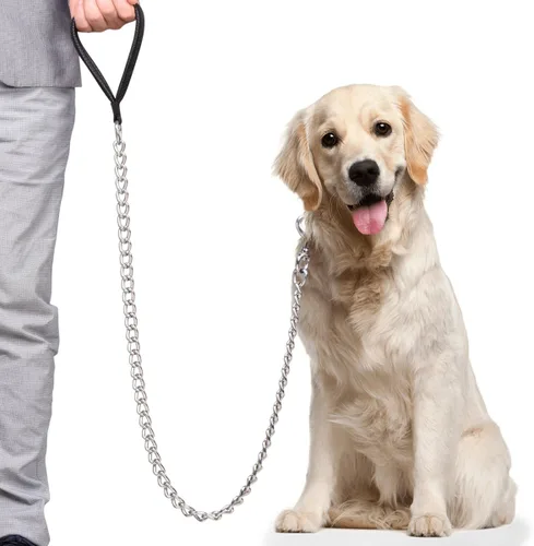 Vista 9 de Correa resistente para perro, correa de metal para perro con mango acolchado para perros grandes y medianos (4 pies x 0.118 in (0-80 libras))