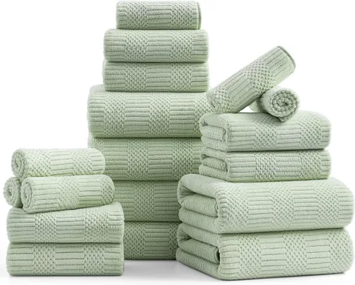 Vista 18 de 18 piezas de toallas tejidas negras familiares - 6 sábanas de baño, 6 toallas de mano, 6 toallitas de poliéster suave, toallas de ducha absorbentes