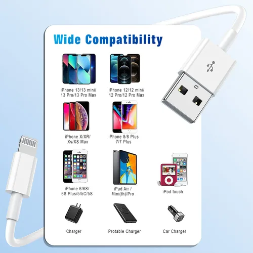 Vista 7 de Cargador para iPhone de 3 pies, [certificado MFi de Apple], cable Lightning original, paquete de 3 cables USB de sincronización de datos de carga