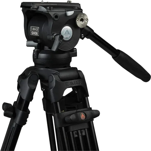 Vista 4 de Ikan Trípode de video de aluminio de 3 etapas con cabezal de panorámica fluida/inclinación GH08, Altura máxima: 67 ″, Inclinación/arrastre variable