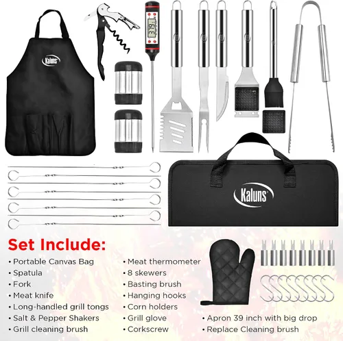 Vista 9 de Kaluns Accesorios para Parrilla, Regalos para Papá para Navidad Regalos para Parrilla, Juego de Parrilla de Acero Inoxidable Resistente