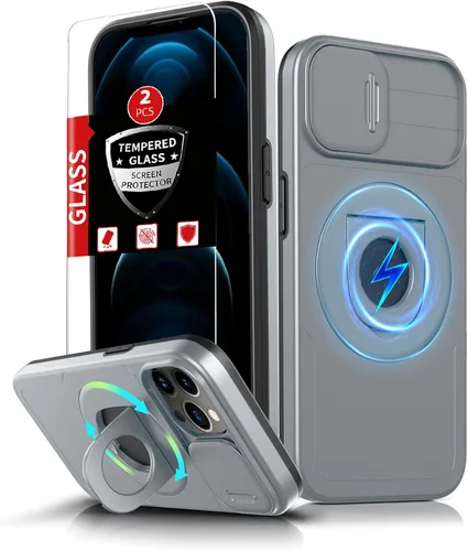 Vista 33 de Funda magnética para iPhone 11 Pro compatible con carga inalámbrica MagSafe, con 2 protectores de pantalla, anillo kickstand de 360° integrado +