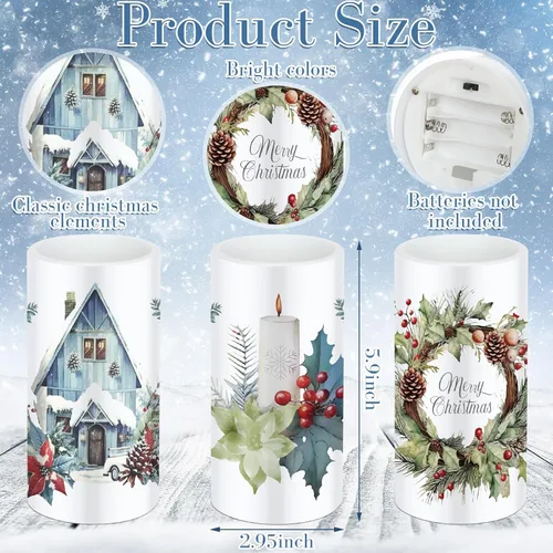 Vista 2 de Retisee 3 piezas de velas de Navidad sin llama estilo granja con control remoto, velas LED operadas a batería estilo rústico, decoración de Navidad