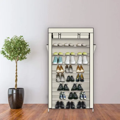 Vista 2 de Zapatero de 10 capas de tela no tejida con cubierta a prueba de polvo, armario organizador de zapatos (34 x 11 1/8 x 60 7/8)" / (86 x 28 x 158) cm
