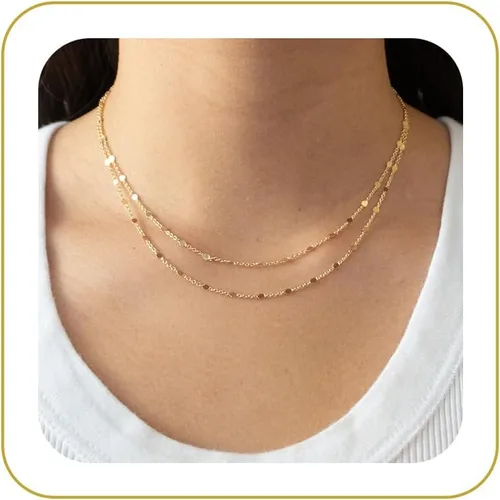 Vista 15 de Tewiky - Collar de Cadena de Oro para Mujer, Chapado en Oro de 14 Quilates, Collar de Cuentas Finas con Forma de Ola, Collar Delicado de Oro Capa