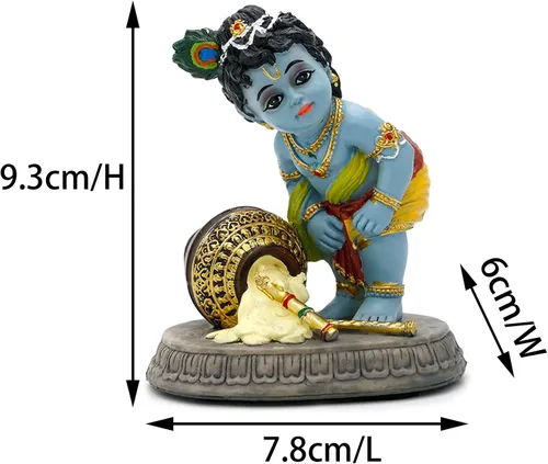 Vista 5 de Estatua de ídolo hindú de Krishna – 3.7 pulgadas de alto pequeño ladrón de mantequilla Makhan para decoración de tablero de automóvil, regalo