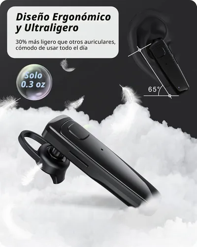 Vista 6 de ADADPU Auricular Bluetooth - V5.0 Auricular inalámbrico manos libres con micrófono dual incorporado y cancelación de ruido, 10 días de espera y 16