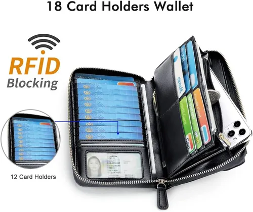 Vista 7 de nuoku Carteras para mujeres con ranuras para tarjetas de crédito con bloqueo RFID de gran capacidad