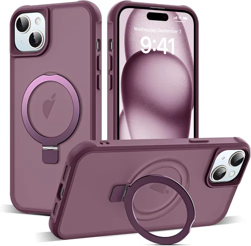 Vista 77 de SKYLMW - Funda compatible con iPhone 11 de 6.1 pulgadas, con soporte magnético invisible tipo anillo, funda translúcida de grado militar, compatible