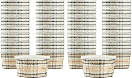 Vista 104 de Restaurantware Coppetta - Vasos de postre de 3 onzas, 50 tazas desechables para helado, tapas se venden por separado, cuencos de papel a cuadros