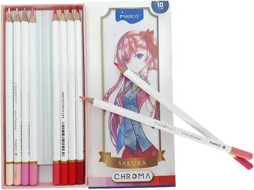 Vista 2 de Lápices de colores pastel Marco Chroma Manga, juego de 50 unidades en caja de metal; dureza 2B, suministros de dibujo profesional para niños