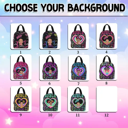 Vista 3 de Mochila con nombre personalizado para niños, bolsa de almuerzo personalizada con monograma de corazones de ensueño, bolsa de almuerzo con nombre