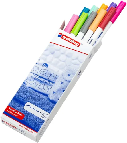 Vista 17 de edding 4600 Bolígrafo textil – Juego de 10 colores (básico) – Punta redonda de 0.039 in – Bolígrafos de tela permanente para dibujar en textiles