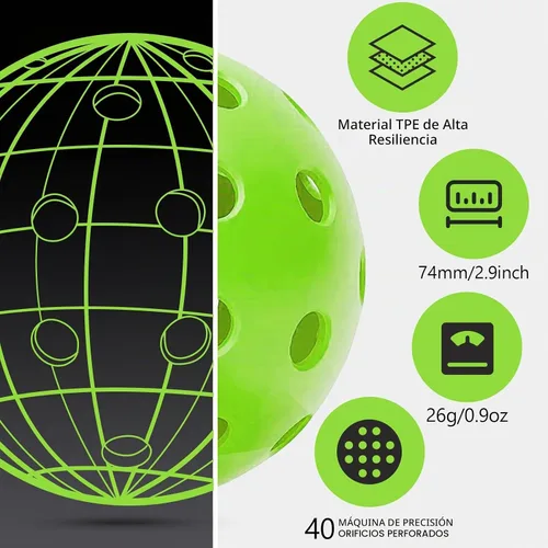 Vista 2 de 48 Pack Premium Outdoor Pickleball Balls, Meet USAPA Official Standards