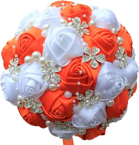 Vista 13 de XINNI Ramo de boda negro para novia, dama de honor, satén con diamantes de imitación y perlas para boda, fiesta de quinceañera, negro y marfil