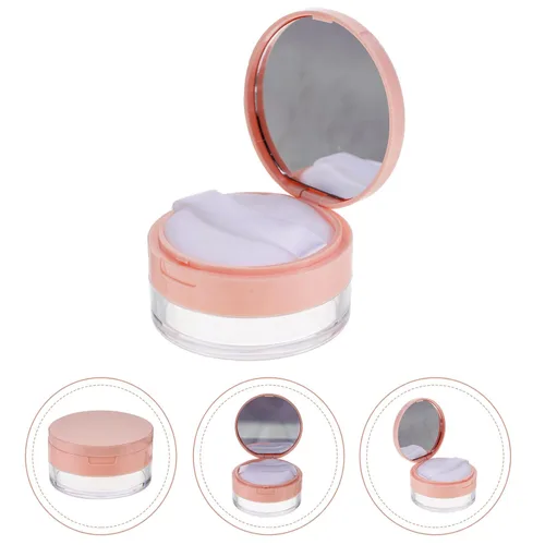 Vista 4 de SOLUSTRE Estuche de polvo vacío con espejo de soplo, contenedor de polvo suelto de doble capa, contenedor de maquillaje portátil para viajes y uso