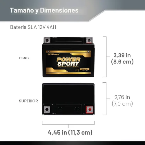 Vista 3 de ExpertPower YTX4L-BS - Batería AGM para motocicleta de 12V 4Ah para patinete de 50cc SA50 Elite LX, SB50, TTR125, batería ATV de 120 CCA para Mini