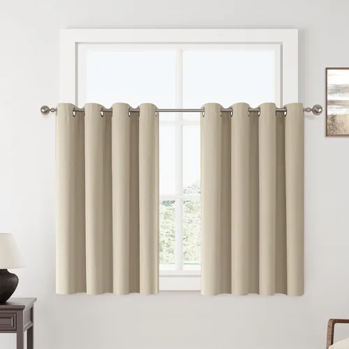 Vista 35 de ChrisDowa Cortinas 100% Opacas de Abedul Sólido de 45 Pulgadas de Largo, 2 Paneles para Dormitorio y Sala de Estar, Estilo Granja Oscurecedoras