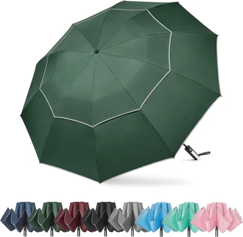 Vista 13 de G4Free 54/62 Inch Windproof Inverted Umbrella with Reflective Stripe Large Compact Reverse Golf Umbrella for Rain 10 Ribs Double Canopy Travel