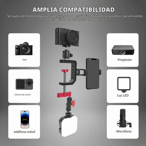 Vista 5 de Soporte para cámara de escritorio con abrazadera C, abrazadera en C de mesa de aluminio con rosca de 1/4 de pulgada 3/8 pulgadas, soporte DSLR