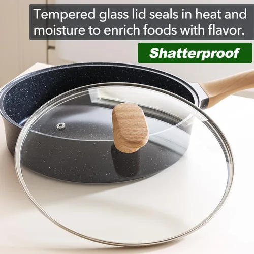 Vista 7 de Sartén antiadherente profunda con tapa, sartén con revestimiento de granito suizo de 3.5 cuartos de galón, sartén antiadherente saludable de 10