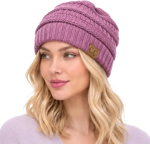 Vista 51 de CC Classic Winter Fall Trendy Chunky Stretchy Cable Knit Beanie Hat 2 tonos púrpura/azul marino