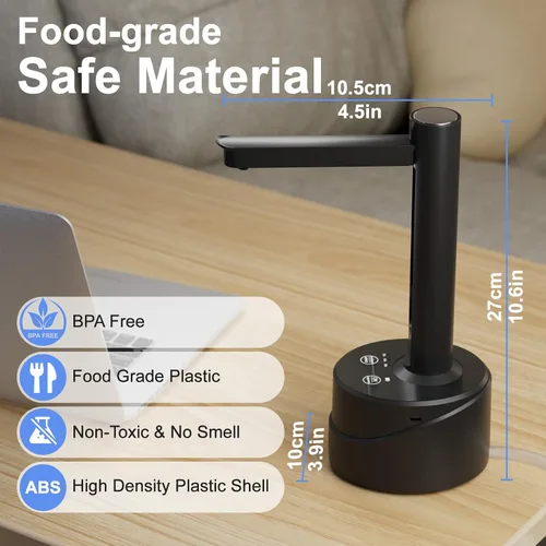Vista 3 de Latedaux - Dispensador de botellas de agua eléctrica de escritorio de doble uso, de 5 galones, carga USB tipo C, bomba automática de botella de agua