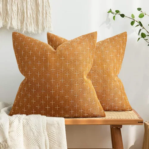 Vista 18 de MIULEE - Juego de 2 fundas de almohada decorativas de lino de arpillera, modernas, estilo campestre, rústicas, tejidas, con textura, para sofá, Gris