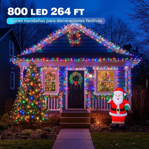 Vista 2 de Luces de Navidad de 800 LED y 264 pies, luces impermeables IP67 para árbol de Navidad con 8 modos, control remoto, 3 temporizadores y función
