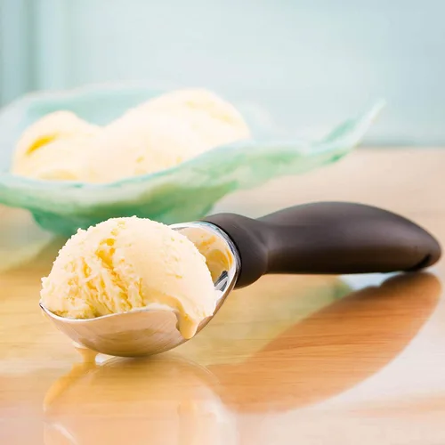 Vista 9 de Spring Chef Cuchara de helado de acero inoxidable 18/8 con mango de agarre suave, cuchara de helado resistente para helados, sorbetes, masa de Negro