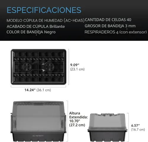 Vista 6 de AC Infinity Cúpula de Humedad, Kit de Germinación de Alta Resistencia con Cúpula de 3 mm de Grosor, Bandeja Resistente con Goteo, Bandeja