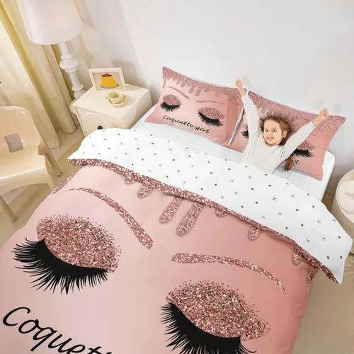 Vista 5 de Erosebridal Juego de funda de edredón de pestañas tamaño individual, hermoso juego de ropa de cama femenina para niñas y mujeres, decoración