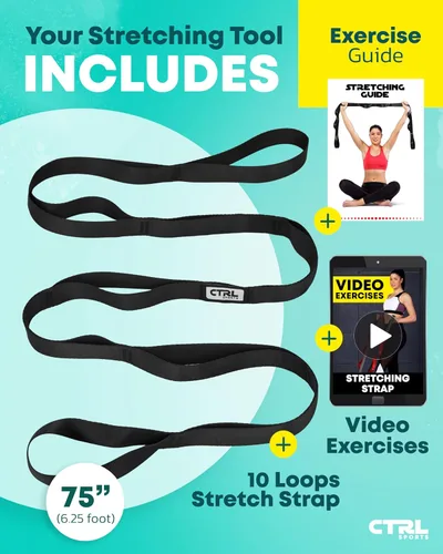 Vista 2 de Correa elástica de yoga no elástica con bucles, banda elástica para terapia física, bandas elásticas para ejercicio y flexibilidad, correa elástica