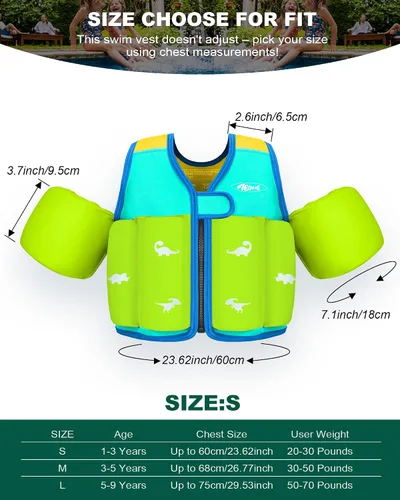 Vista 4 de AEOCOO Chaleco de natación para niños pequeños de 20-30-50-70 libras, flotadores de piscina para niños de 1-2-3-5-7-9 años, cómoda chaqueta flotante