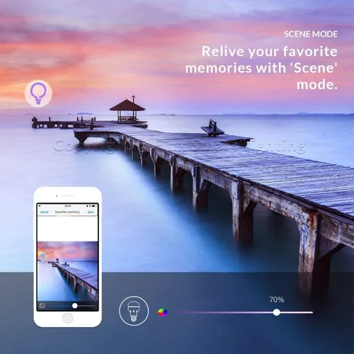 Vista 5 de Flux Paquete de inicio de bombilla inteligente Bluetooth, bombilla que cambia de color, luz de despertador amanecer, bombillas LED regulables, luz