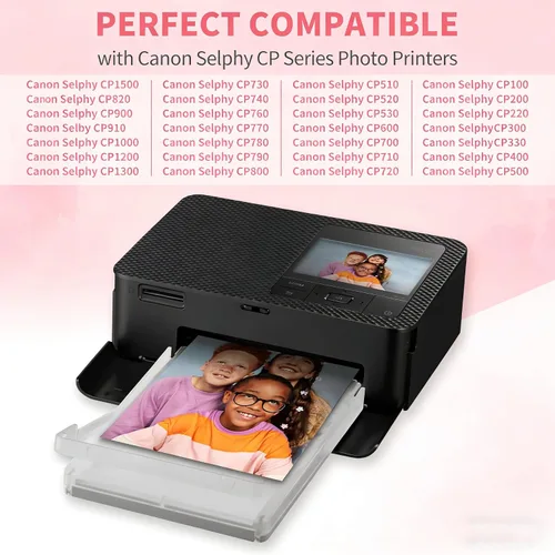 Vista 2 de Compatible con Canon Selphy CP1500 Tinta y Papel KP-108IN KP108 - Cartuchos de tinta de 3 colores y 108 hojas de papel fotográfico brillante de 4x6