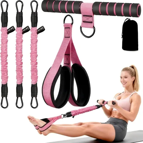 Vista 12 de Banda de ejercicio de resistencia con asas, banda de entrenamiento para terapia física, entrenamiento de fuerza, gimnasio en casa, fitness