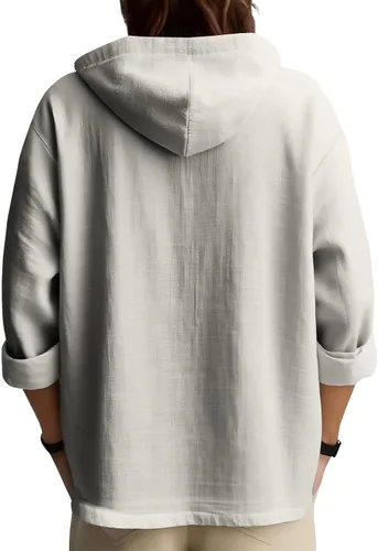 Vista 4 de Sudadera con capucha con estampado novedoso para hombre, multiestilo, manga larga, casual, con botones de un cuarto