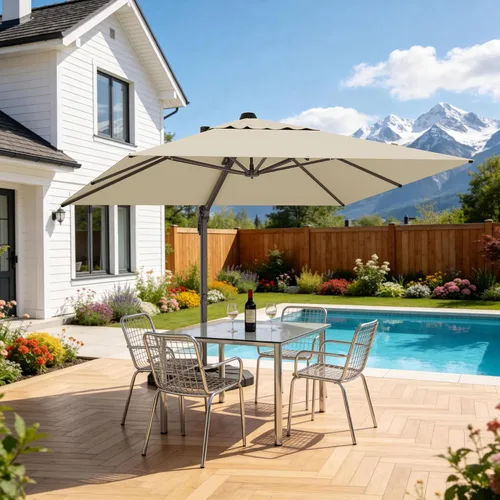 Vista 32 de Sombrilla de 10 x 13 pies para exteriores, sombrilla grande rectangular con viga voladiza, resistente, con rotación de 360°, sombrilla con Beige