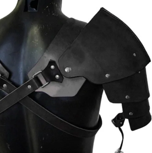 Vista 3 de Armadura de hombro steampunk para hombre, ajustable, de piel sintética, armadura de hombro medievales para caballero armadura de Halloween cosplay