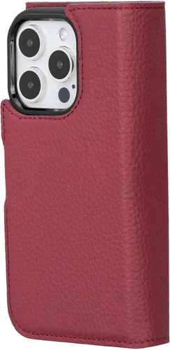 Vista 8 de Bayelon Estuche tipo billetera para iPhone 15 Pro, cartera de cuero desplegable de tres pliegues, cubierta tipo folio magnética desmontable, soporte