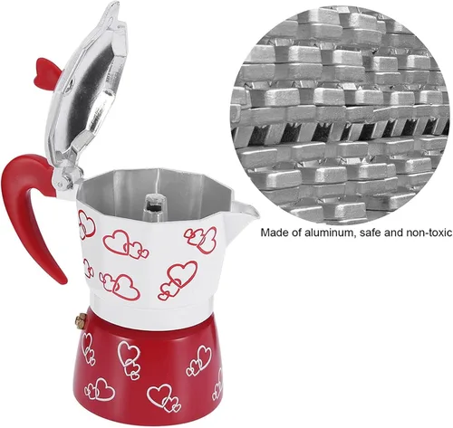 Vista 7 de HERCHR Red Heart - Olla moka de aluminio, cafetera para estufa con cafetera italiana ergonómica para camping, moka espresso (S)