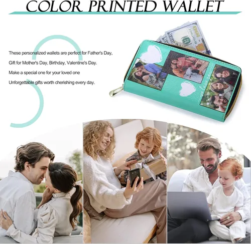 Vista 7 de Gemszoo Cartera de fotos personalizada para mujer, con nombre grabado y nombre, larga para tarjetas de crédito, con cremallera alrededor