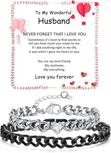 Vista 13 de Pulseras de cadena cubana a juego para parejas, regalos para novio, marido, alma gemela, novia, San Valentín, aniversario, cumpleaños, regalo